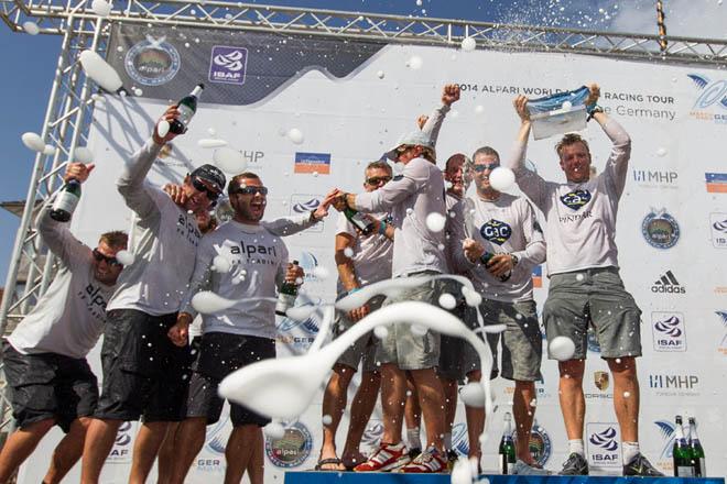 GAC Pindar celebrating on the podium after winning Match Race Germany 2014 ©  Ian Roman / WMRT